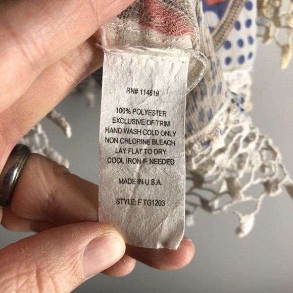 Shiloh 770 Size Medium Sheer Blouse Crowns Royalty Crocheted Fringe Boho 0589 - Picture 10 of 16